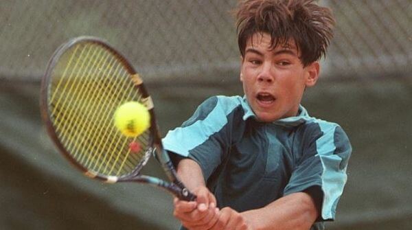 Young Rafael Nadal winning his first ATP point
