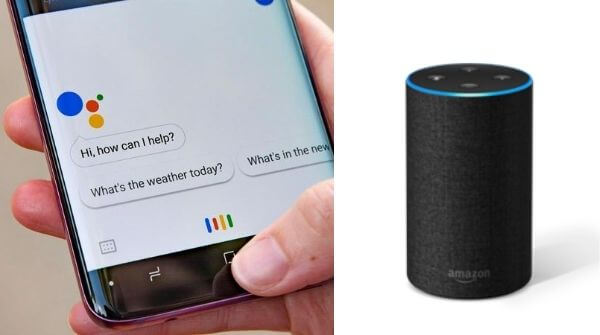 The image shows Chatbots-Google Assistant and Amazon Echo -AI Application as Virtual Assistant