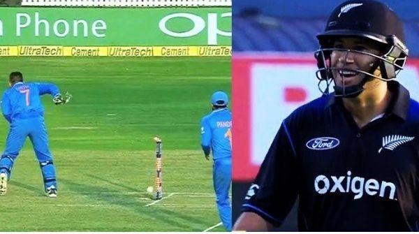 Blind Run-out involving MS Dhoni where he takes the wicket of Ross Taylor.