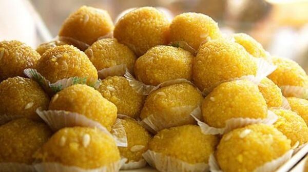 The perfect round balls will just melt in your mouth. There are 2 kinds of ladoo motichoor and besan. Both have different texture.